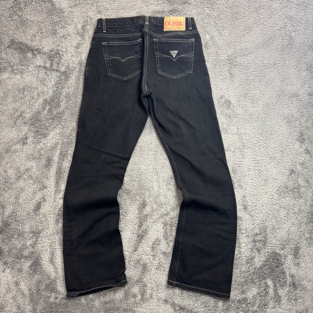 90s Guess Jeans Mens 30 Washed Black Straight Leg Denim Pants 39046